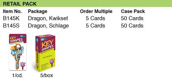 Lucky Line Products B145S | House Key, Schlage, Dragon, Brass, Enamel Coating, 1 each per Card