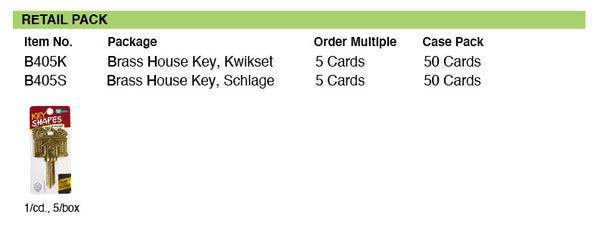 Lucky Line Products B405S | Home Brass Schlage Key Shapes