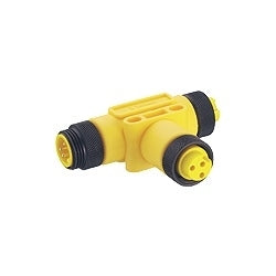 Lumberg Automation 900000072 | T-Connector,8 A,3-Pin 7/8 in. Male x (2) 7/8 in. Female,LxH: 95.25 x 29 mm,IP67,-40 to 90 C,600 V