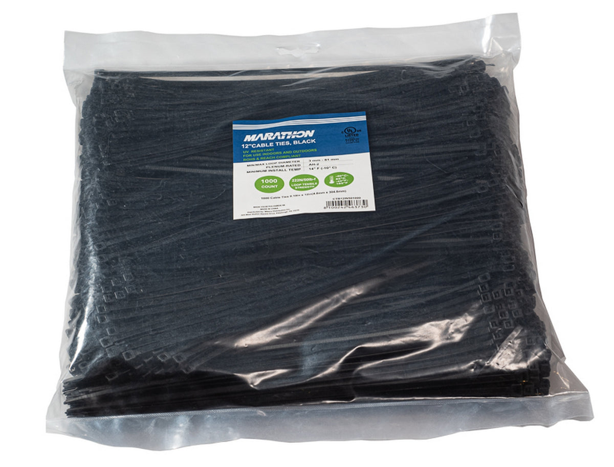 Marathon CTB12IN501000 | Cable Tie UV Rated 19IN X 12IN, Black 50LBS 1000 pack