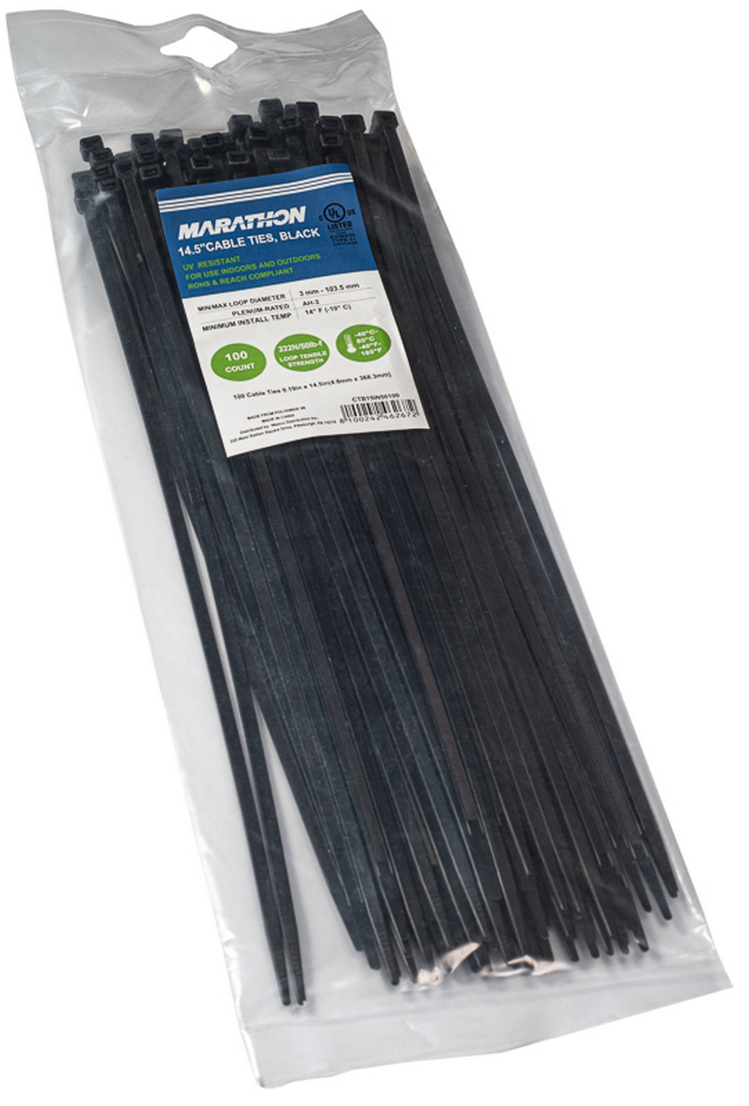 Marathon CTB15IN50100 | Cable Tie, Length 14.5 in. (370mm), Nylon 6.6, Tensile Strength 50 lb
