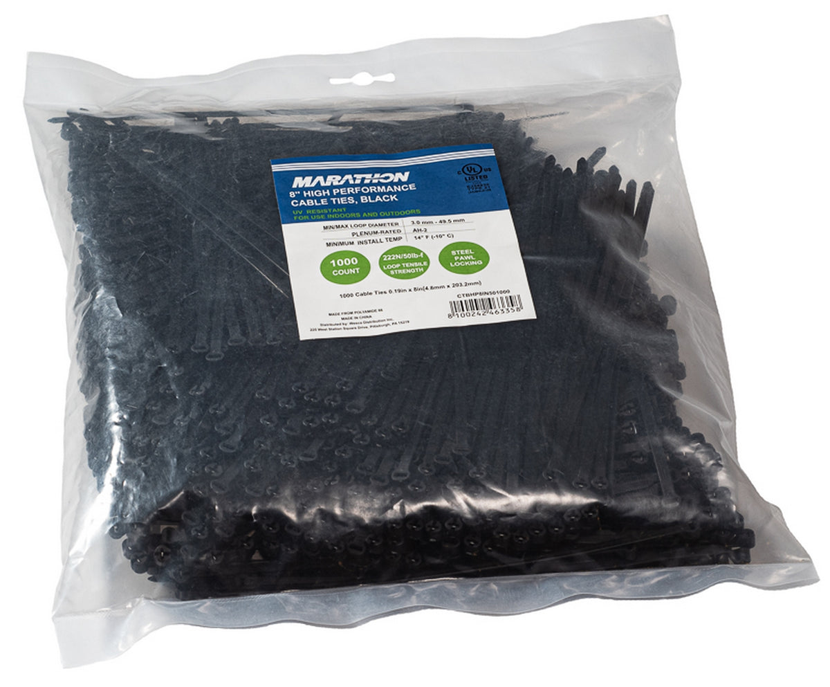 Marathon CTBHP8IN501000 | Cable Tie, Length 8 in. (200mm), Nylon 6.6, Tensile Strength 50 lb