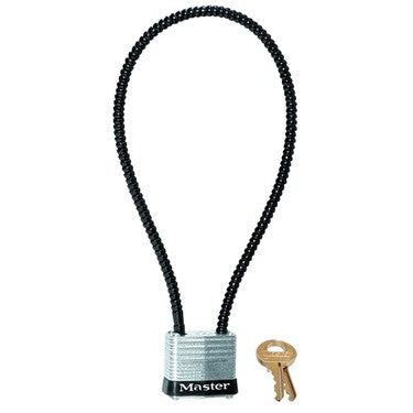 Master Lock 107DSPT | Cable Gun Lock, Keyed Different, 1-1/8" Width, Laminated Steel with 0.22" Diameter x 14" Length Braided Steel Cable
