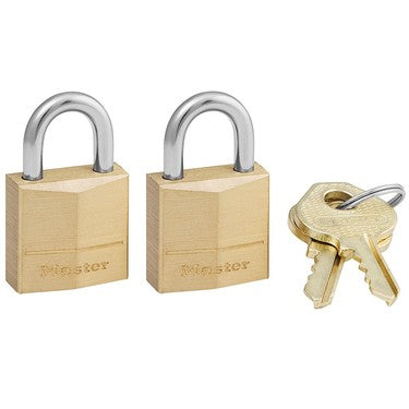 Master Lock 120T | Padlock, Keyed Alike, 3-Pin Cylinder, 3/4" Width, 7/16" Shackle Clearance, Solid Brass, 2 each per Pack
