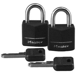 Master Lock 121T | Padlock, Keyed Alike, 3-Pin Cylinder, 3/4" Width, 7/16" Shackle Clearance, Black Vinyl Covered, 2 each per Pack