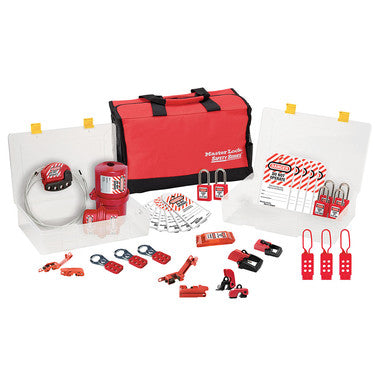 Master Lock 1458E410PRE | Lockout Carrying Case with Premier Electrical Device Assortment and six Zenex™ Thermoplastic Padlocks