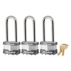 Master Lock 1TRILJCOM | Tumbler Padlock, Keyed Alike, 4-Pin W1 Cylinder, 1-3/4" Width, 2-1/2" Shackle Clearance, Laminated Steel, for Commercial