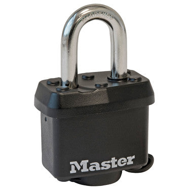 Master Lock 311D | Tumbler Padlock, Keyed Different, 4-Pin Cylinder, 1-9/16" Width, 1-1/16" Shackle Clearance, Laminated Steel, Black