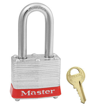 Master Lock 3LFRED | Laminated Steel Padlock, 1-1/2" Long Shackle, Red