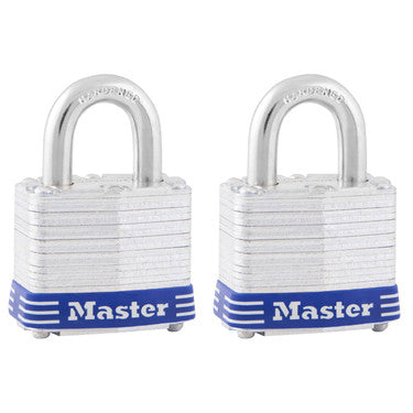 Master Lock 3T | Tumbler Padlock, Keyed Alike, 4-Pin Cylinder, 1-9/16" Width, 3/4" Shackle Clearance, Laminated Steel, 8 each per Pack