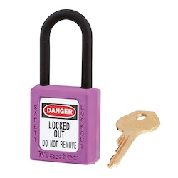 Master Lock 406PRP | Safety Padlock, 1-1/2" Body, 1-1/2" Shackle, Purple, Keyed Different