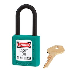 Master Lock 406TEAL | Safety Padlock, 1-1/2" Body, 1-1/2" Shackle, Teal, Keyed Different