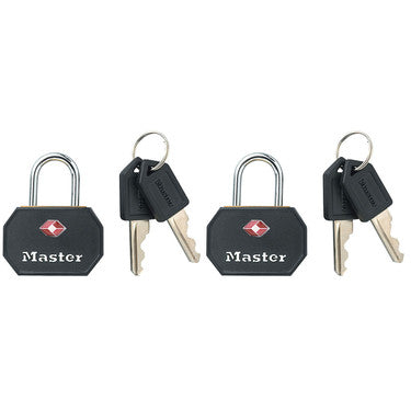 Master Lock 4681TBLK | Luggage Lock, Keyed-Alike, 1-1/4" Width, 9/16" Shackle Clearance, Solid Metal, Black, 2 per Pack
