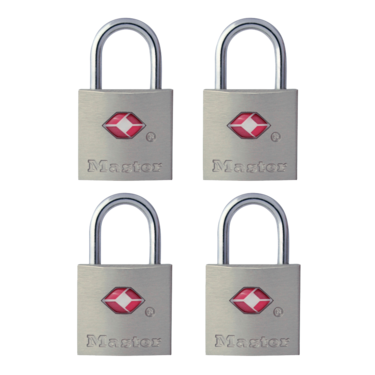 Master Lock 4683Q | Luggage Lock, Keyed-Alike, 7/8" Width, 7/16" Shackle Clearance, Solid Metal, 4 per pack
