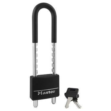 Master Lock 527D | Padlock, Keyed Different, 2" Width, 2-3/8 to 5-5/16" Shackle Clearance, Brass, Black