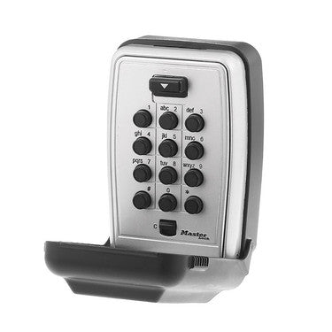 Master Lock 5423D | Combination Lock Box, Alpha-Numeric, Wall Mount, 3-1/8" Width x 2-1/16" Depth x 4-5/8" Height, Metal Body, Vinyl Coated Shackle, for Push Button