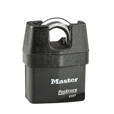 Master Lock 6327 | Tumbler Padlock, Proseries, Keyed Different, 5-Pin Cylinder, 2-5/8" Width, 3/4" Shackle Clearance, Laminated Steel, Black