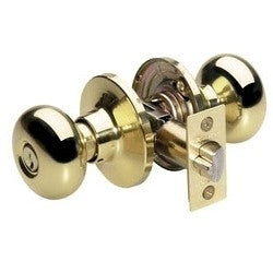 Master Lock BC0103KA4W | Door Lock, Keyed Alike, Biscuit Knob, Adjustable Backset, Polished Brass, WR3/5 Cylinder, for Entry, 8 each per Box