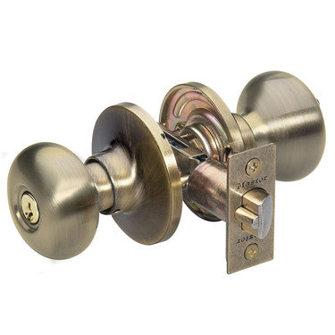 Master Lock BC0105KA4 | Door Lock, Keyed Alike, Biscuit Knob, Adjustable Backset, Antique Brass, KW1 Cylinder, for Entry, 8 each per Box