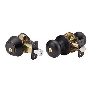 Master Lock BCC0612PKA4S | Door Lock, Keyed Alike, Biscuit Knob, 6-Way Adjustable Latch, Aged Bronze, SC1 Cylinder, for Entry, 4 each per Box
