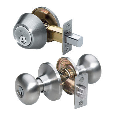 Master Lock BCC0615KA4 | Door Lock, Keyed Alike, Biscuit Knob, 6-Way Adjustable Latch, Satin Nickel, KW1 Cylinder, for Entry, 4 each per Box