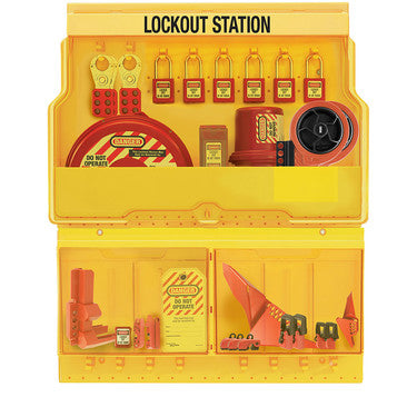 Master Lock S1900VE410PRE | Deluxe Lockout Station with Premier Valve and Electrical Device Assortment and six Zenex™ Thermoplastic Padlocks