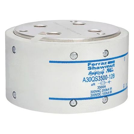 Mersen A30QS3500-128 | High Speed Fuse Amp-Trap A30QS 300VAC 300VDC 3500A Hockey Puck, Bolt-In