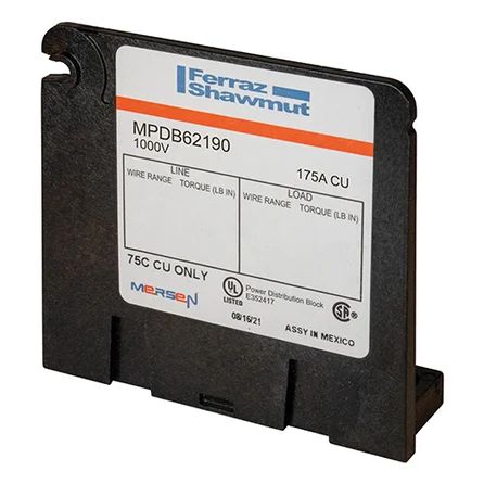 Mersen MPDB62190 | Open-Style PDB UL 1953 1000V Tin-plated Copper - 175A Adder 1 - 2 openings; 2/0-#14 --- #2-#14 Box to Box