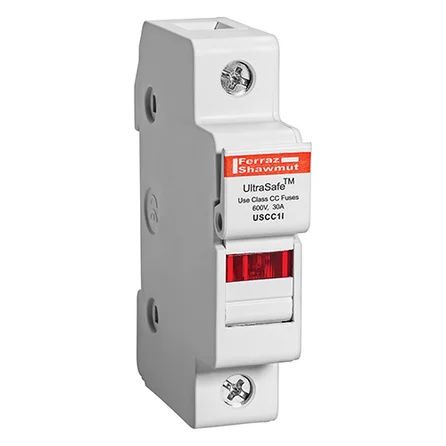 Mersen USCC1I | Fuse Holder UltraSafe™ 600VAC 600VDC Class CC 30A 1-Pole LED Pressure Plate IP20