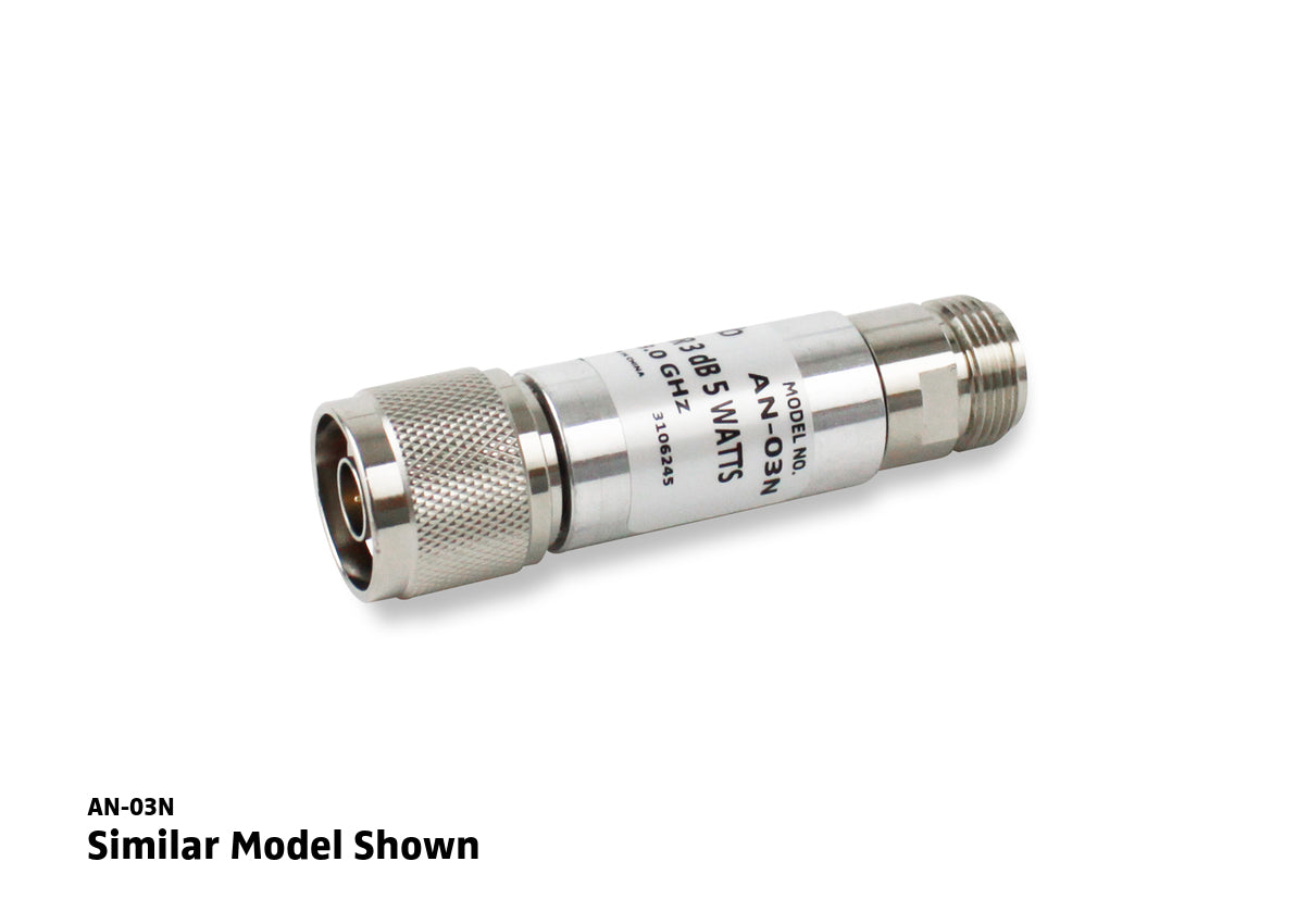 Microlab/FXR AN-06N | Resistive Attenuator, Type N Male to Female, 6 dB, Passivated, 3 GHz, Aluminum, 5 W, IP64