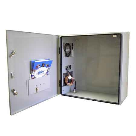 Mier Products, Inc. BW-124ACESS | Mier Nema Type 4 Outdoor 24" W X 24" H X 12" D Stainless Steel Enclosure With Thermostat And Ac Unit - Gray W/ Internal Removable 22" W X 22" H Back-Panel - Solid Door