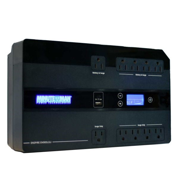 Minuteman EN900LGU | Enspire Series Standby UPS 900Va 5-Battery and 5-Surge LCD USB Chargers