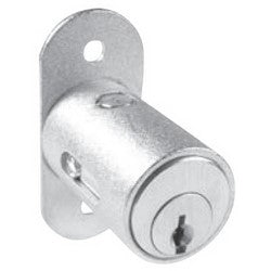 National Cabinet Lock C8143-KD-26D | Sliding Door Lock, Pin Tumbler, 1-3/8" Length Cylinder, 7/16" Plunger Bolt Travel, Dull Chrome, With (2) KD Removable Key in Locked/Unlocked Position