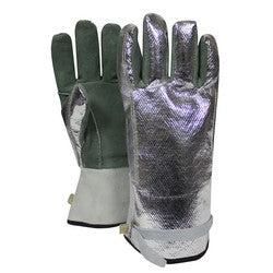 National Safety Apparel DJXG382S-J | CARBON ARMOUR Aluminized Leather Glove, Green, Adjustable Strap, Jumbo