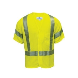 National Safety Apparel V00HA3VSM | Class 3 FR Hi-Vis Yellow Para-Aramid Mesh Vest, FR Hook/Loop Closure, Short Sleeve, Small