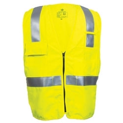 National Safety Apparel V21TV2ZXL | Class 2 FR Hi-Vis Yellow Deluxe Road Vest, Zipper Front Closure, 4 Pockets, XL