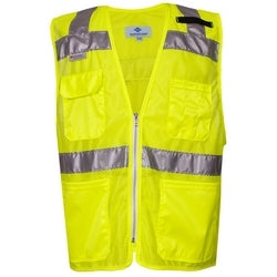 National Safety Apparel VNT8150XXL | Deluxe Road Vest, Class 2, Yellow Mesh With Silver Reflective, 4 Pocket: Cell Phone, 2 Lower & Zipper Front, 2XL
