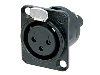 Neutrik NC3FD-S-1-B | Female Receptacle, 3 A, Black, Gold, Bronze Contact, Die-Cast Zinc Shell, 3 Pole