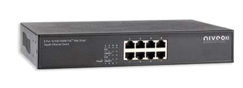 Niveo Professional NGSE8H | PoE+ Switch, 8-Port, 10/100/1000M PoE+ Port Configuration, 130 W Power Consumption