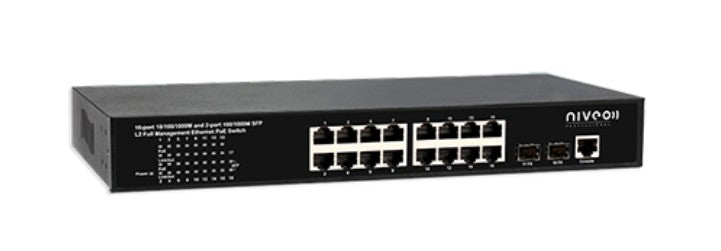 Niveo Professional NGSM16T2 | Ethernet Switch, 18-Port, (16) 10/100/1000M, (2) SFP Port Configuration, Managed