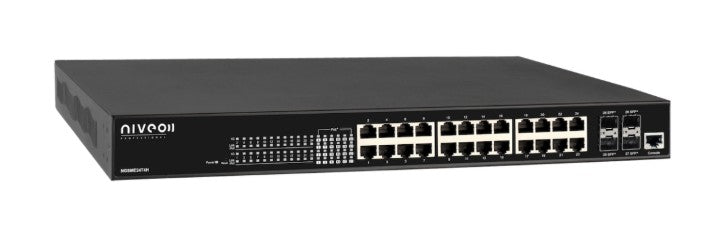 Niveo Professional NGSME24T4H | PoE+ Switch, 28-Port, (24) PoE+, (4) 10G SFP+ Port Configuration