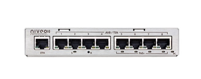 Niveo Professional NGSME9AVB | PoE+ Switch, 9-Port, (4) AVB, (4) AVB PoE+, (1) 2500 Base-X SFP Port Configuration