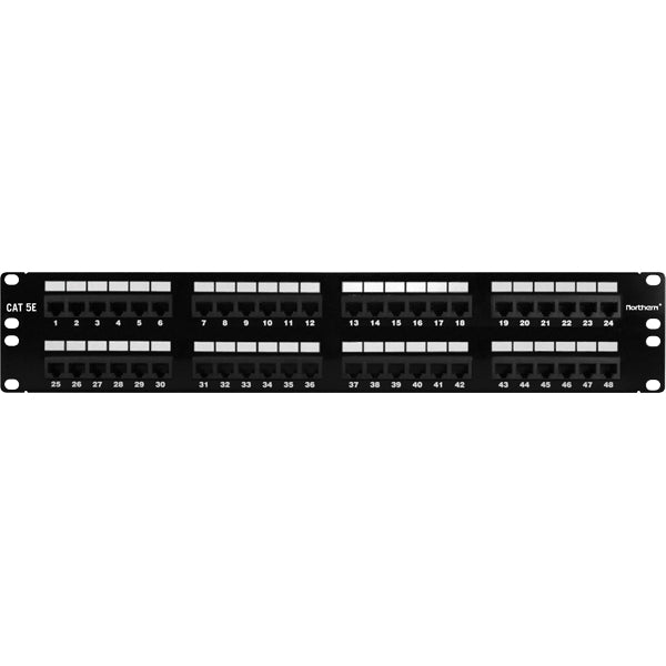 Northern NPP5E48P | Patch Panel, Cat 5E, Black, 2U, Steel, 48 Port