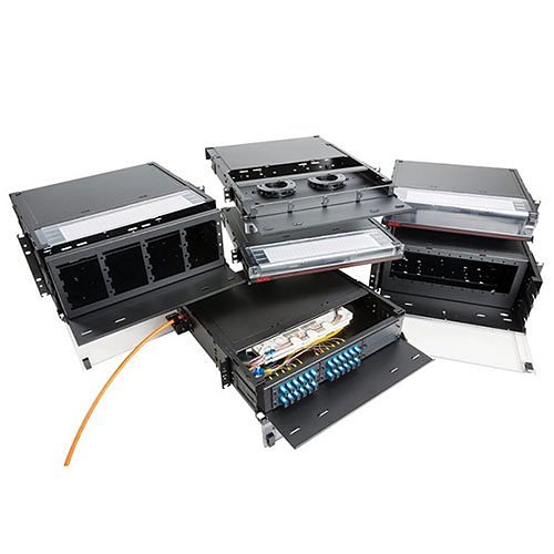 Optical Cable Corporation RTC1U-3APB | Fiber Optic Enclosure, Rack-Mount, 1U Rack Units, Black Housing, Steel, 3-Port
