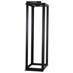 Ortronics MM20730FXD12-B | Mighty Mo 20 4-Post Rack with Fixed Taped Rails, Floor Mount, 45RU, 7 ft. H, Black, Built-In Top Trough with Waterfalls
