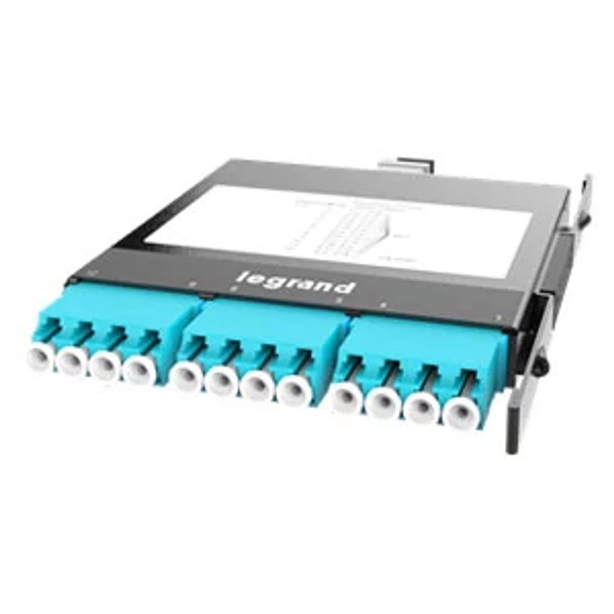 Legrand - Ortronics M7LCQ12-50EC3B1 | Infinium Series, M7 Cassette, MPO Male to LC, 12-Port, Multimode - OM4+, Tier 3, Far End, 3.62 L x 0.46 H x 3.46 W in.