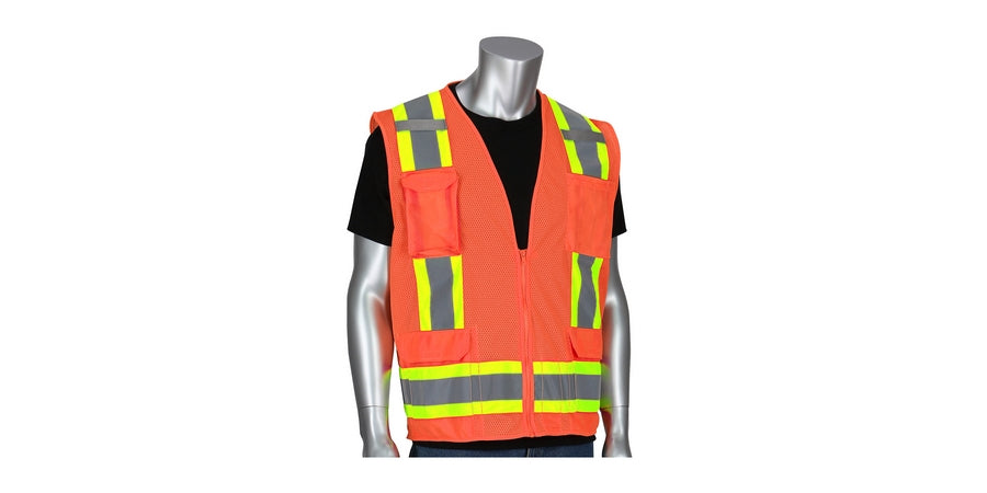 PIP 302-0500M-OR/S | Surveyors Vest, Small, Hi-Vis Orange, Polyester Mesh, Unisex