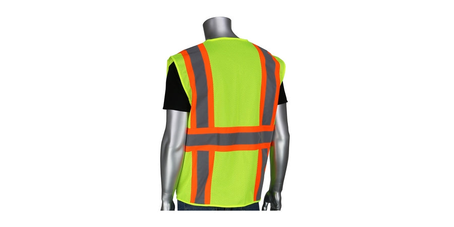 PIP 302-MVZT-LY/2X | ANSI Type R Class 2 Two-Tone Six Pocket Mesh Vest