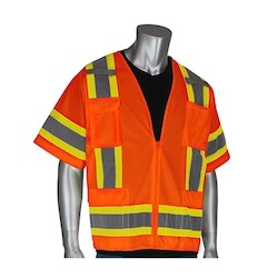 PIP 303-0500-OR/L | ANSI Type R Class 3 Two-Tone Surveyor Eleven Pocket Vest, Hi-Vis Yellow, Large
