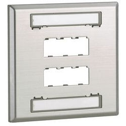 Panduit CFPL6S-2GY | Mini-Com, Double Gang, Stainless Steel, Faceplate, With Label 6 Port